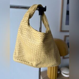 Butter Yellow Faux Leather Woven Hobo Bag
